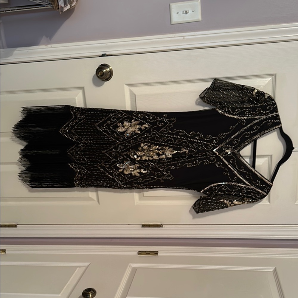 Elegant Black and Gold Beaded Dress